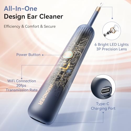 Ear Wax Removal Tool Kit: ZERONDER Ear Cleaner with Camera 1080P HD - Ear Canal Cleaning with 6 LED Lights for Adults & Kids
