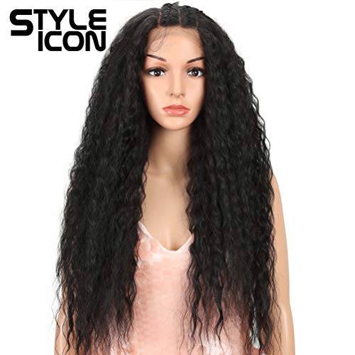 Style Icon Easy-360 Lace Wigs 29¡± Free Part Lace Frontal Wigs Synthetic Wigs Black Lace Wig Density 130%(29", 1B)