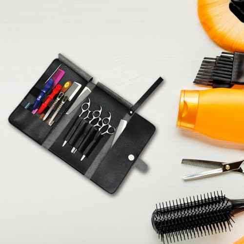 Angoily Shear Holder, 2PCS Roll up Hairdressing Scissors Barber Bag Tool Pouch Toolbox Leather Kit Hair Scissor Container Beauty, Black Barber Kit Shear Case, 26x14.5cm