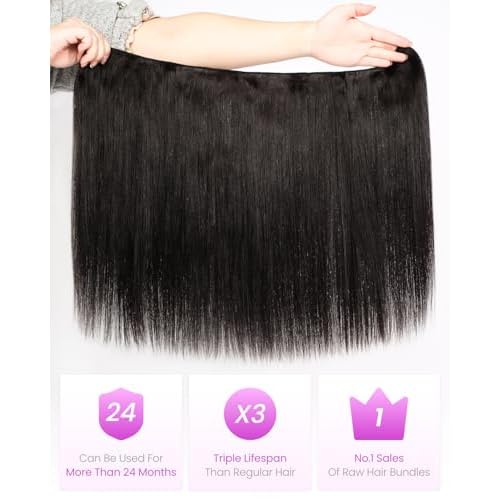 Arabella 15A Raw Straight Bundles Human Hair Natural Black Hair Bundles 100% Raw Vietnamese Human Hair,Three Times the Lifespan 18 Inch
