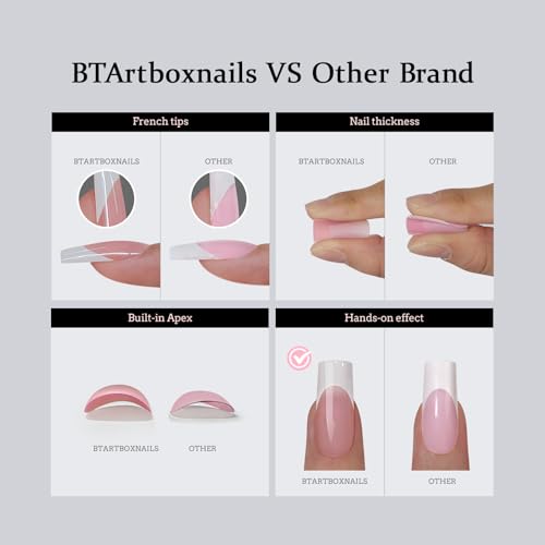 BTArtboxnails XCOATTIPS French Nail Tips - Short Almond Nail Tips with Nail Gel, French Protecing Duo, Nail Lamp, All in One Soft Gel French Tip Press on Nails Gel Extension Christmas Gift
