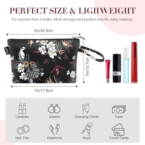 Gloppie Small Makeup Bag Summer Sunscreen Bag Cosmetic Bag for Purse Travel Make up Bags for Women Zipper Makeup Pouch White Flower