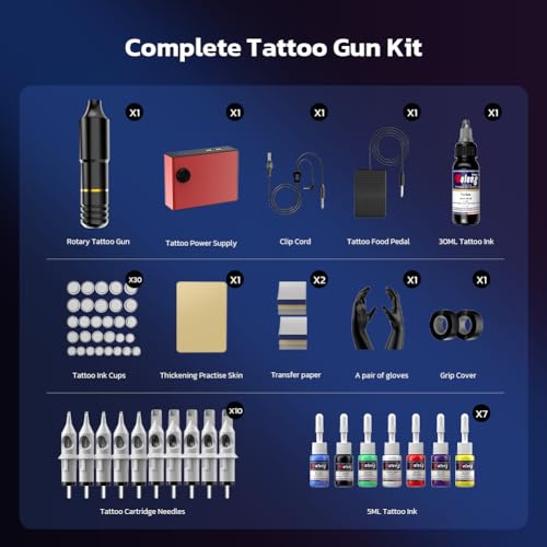 Tattoo Gun, Solong Complete Rotary Tatto Machine for Beginners and Artists Professional Tattoo Gun Kit with Tattoo Catridges Needles and Tattoo Ink(60 Piece Set)