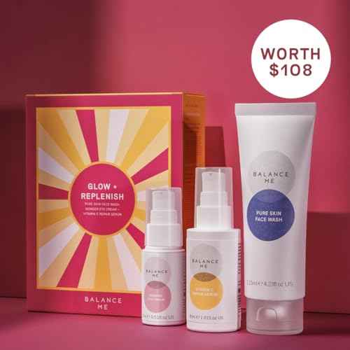 Balance Me Glow + Replenish Skin Care Set, Includes Vitamin C Repair Serum, Pure Skin Face Wash, Wonder Eye Cream, Gift Set for Women