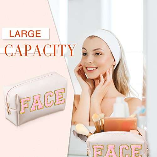 Sanwuta 9 Pcs Makeup Bags Bulk PU Double Zippers Cosmetic Bag Makeup Toiletry Pouch Portable Travel Organizers Case for Women Bridesmaid Party End of The Year Christmas Gift(Ivory White)