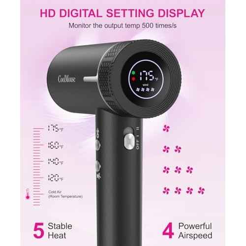 High-Speed Ionic Hair Dryer: 160000 RPM Brushless Motor Fast Drying Low Noise Thermo-Control Hairdryer,500 Millions Negative Ionic Care Blow Dryer Travel with Magnetic Diffuser & Nozzle