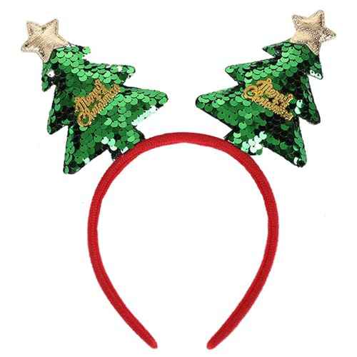 Christmas Headbands for Women Christmas Tree Headband Sparkly Sequins Headbands with Merry Christmas Design Headbands for Woman Girls Holiday Gift Xmas Hair Accessories Supplies