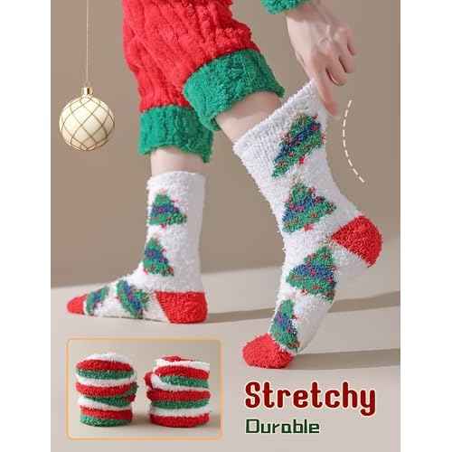 72-Needle Buttery Soft Christmas Fuzzy Socks for Women, Christmas Gifts Stocking Stuffers, Fluffy Cozy Warm Thick Winter Cute Holiday Socks 3 Pairs