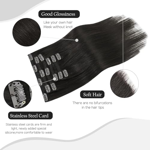 HUAYI Dark Brown Clip in Hair Extensions Real Human Hair 120G Remy Human Hair Clip in Extensions Soft Silky Straight for Women 7pcs 16clips 18 Inch Brown Hair Extensions