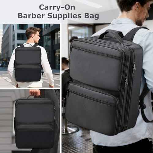 Barber Bag with Detachable Tray, 16.8-in Travel Backpack for Clippers and Supplies, Large Capacity Hairdresser Bag with Adjustable Dividers for Hair Cutting Tools
