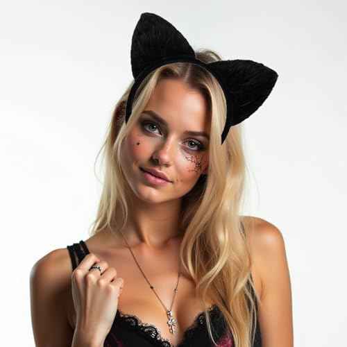 Halloween Cat Ears Headband ? Black Cat Ears Hair Accessory for Cosplay, Fancy Dress, Masquerade & Party Costumes (Soft Style)