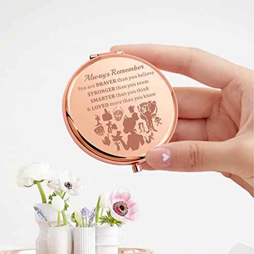 KEYCHIN Frog Princess Pocket Mirror Princess Fairytale Fans Gifts Always Remember You are Braver Stronger Smarter Than You Think Compact Makeup Mirror (Frog Princess-RG)
