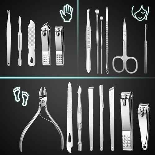 Manicure Set - 19 in 1 Professional Nail Clippers Pedicure Kit, Manicure Tool Kit, Stainless Steel Facial Grooming Set Kit, Gift Idea for Women, Men, Girls, Teens, Black