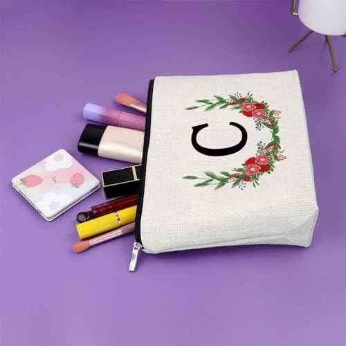 Sazuwu Letter Makeup Bag Personalized Initial Canvas Beach Bag Letter C Gifts for Girls Travel Toiletry Bag for Women Capital Alphabet Letters Cosmetic Bag Graduation Christmas Birthday Gifts