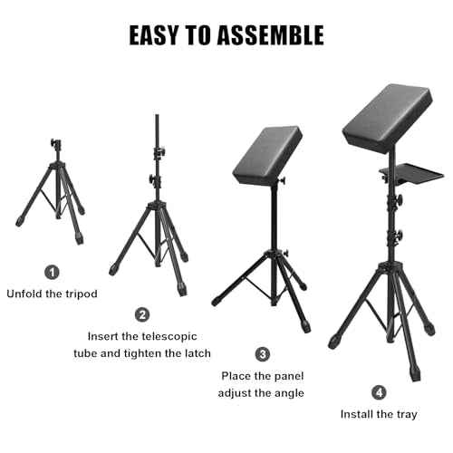 Tattoo Armrest Stand with Tray, Foldable Tattoo Arm Leg Rest Stand Adjustable Height and Tilt Tripod Stand, Stable Base & Padded Support for Tattoo Artist Studio