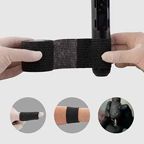 EZ Tattoo Grip Tape - 24PCS (1inch x 5 Yard) Black Self Adhesive Bandage for Wrist & Ankle Sprain Swelling, Disposable Roll Tattoo Grip Tube Tape for Tattoo Machine and Tattoo Supplies Pet Bandage