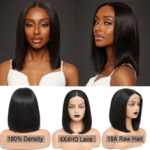 MUPRETTY 18A Raw Bob Wigs Human Hair 4x4 Lace Closure Wig Triple Lifespan Than Regular Virgin Hair Wig Keep Silky And Smooth After Multiple Washes(12Inch)