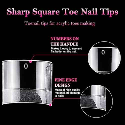 AddFavor Toe Nail Tips, 600pcs Soft Gel Toenail Tips Short Square Fake Toe Nails, Clear False Toe Tips 12 Sizes Acrylic Nail Tips for Toe Nails Extension