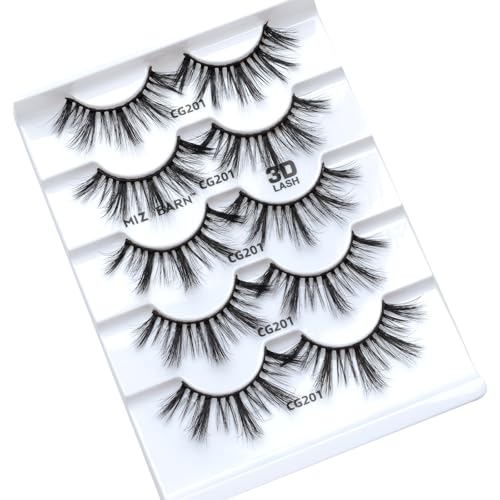Miz Barn Lashes 3D Cashmere Long Extension Eyelashes Natural Look Soft Reusable Fake Eyelashes Multipack Wispy False Lashes 5 Pairs Natural Strip Eyelashes (CG201)