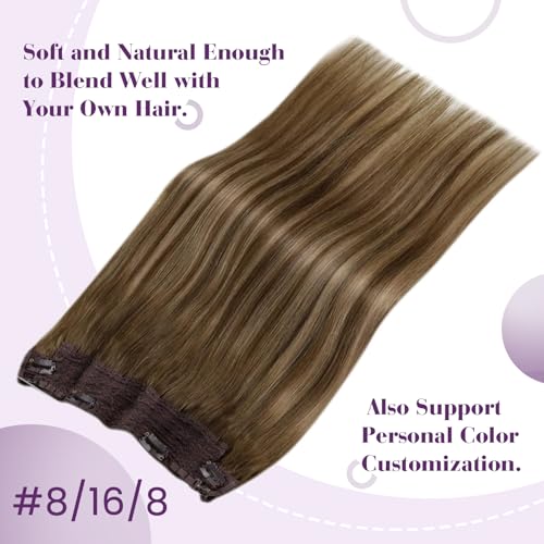 LaaVoo Wire Hair Extensions Human Hair Wire Human Hair Extensions Balayage Brown mix Blonde Human Hair Wire Extensions Long 18 Inch 80g