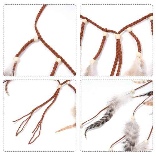 AWAYTR Feather Headband Women Festival Headwear Bohomia Feather Rope Crown Headdres For girls (White + Brown)