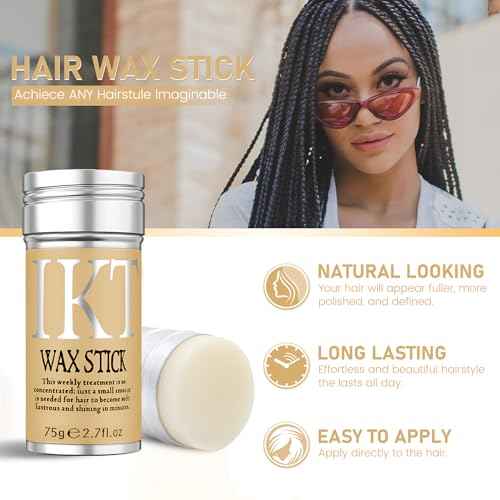 VOLLUCK Hair Wax Stick for Wigs, 2 PCS Edge Control Slick Stick Hair Pomade 2.7Oz Stick Non-greasy Styling Wax, Long Lasting, Strong Hold Temporary Hair Styling Product for Edge Frizz