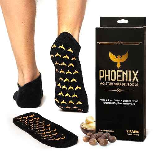 Moisturizing Gel Socks for Men - Extra Large 2 Pairs - Silicone Heel Socks, Cracked Heel Treatment, Reusable Spa Socks with Shea Butter for Dry Skin & Foot Care