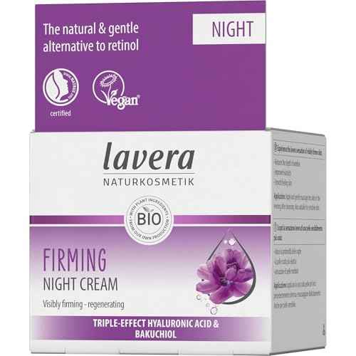 lavera Firming Night Care - Anti Aging Night Cream with Triple Hyaluron & Bakuchiol for Smooth Skin - Anti Wrinkle Face Cream - Face Moisturizer - PETA Certified - Vegan - Made in Germany - 1.7 Fl Oz