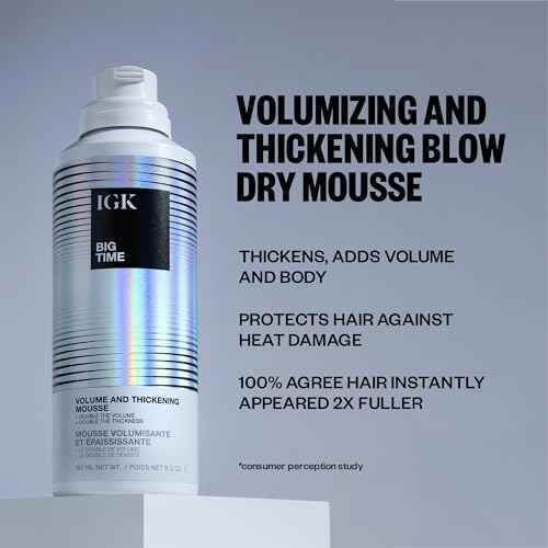 IGK BIG TIME Volume & Thickening Mousse | Moveable + Fullness + Frizz Control | Vegan + Cruelty Free | 6.2 Oz