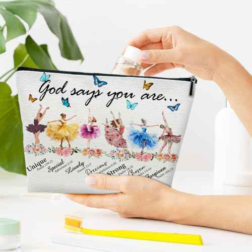 Dance Recital Gifts Makeup Bag, God Says You Are Unique Special Lovely Chosen, Dance Teacher Appreciation Competition Bible Dancer Gift for Daughter Gymnastics