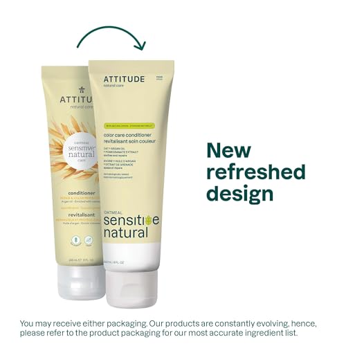 ATTITUDE Hair Conditioner for Sensitive Dry Scalp, Soothing Oat, Protects Color, Naturally Derived Ingredients, Dermatologically Tested, Vegan Detangler, Color Care, 8 Fl Oz (Pack of 6)