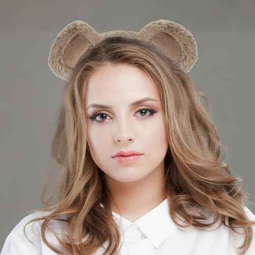 Brown Bear Ear Headband Halloween Cosplay Plush Short Fur Animal Ears Christmas Party Costume for Women (bear ear)