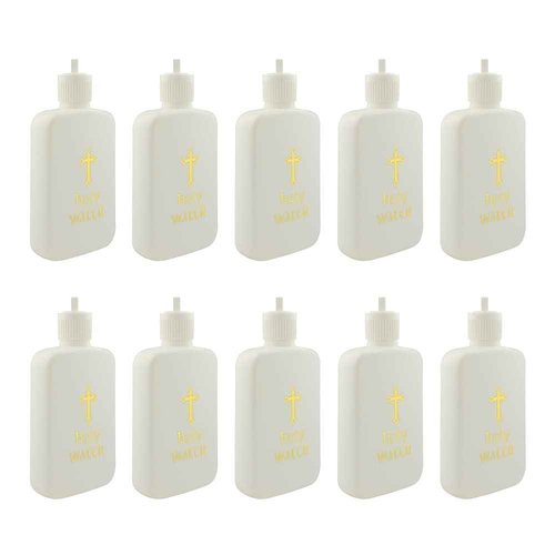 Refillable Holy Water Bottles | White with Gold-Tone Cross and Lettering | Great Catholic Gift for First Communion, Confirmation, and New Home | Portable for Home and Travel (10)