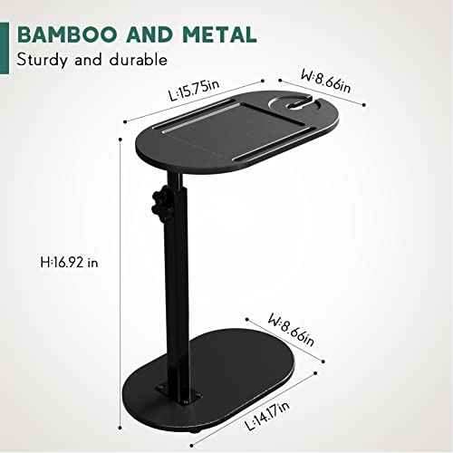 Bamboo Bathtub Tray Table with Adjustable Height, Freestanding Bathtub Caddy for Tub Against Wall, Tub Organizer Suitable for Luxury Spa and House Warming - Patent Protected (Black)