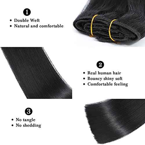 Clip in Hair Extensions Real Human Hair Jet Black for Women Invisible Natural Straight Seamless Clip in Hair Extensions Human Hair 8pcs Double Weft 2.8oz/70g (#1 Jet Black, 20 Inch)