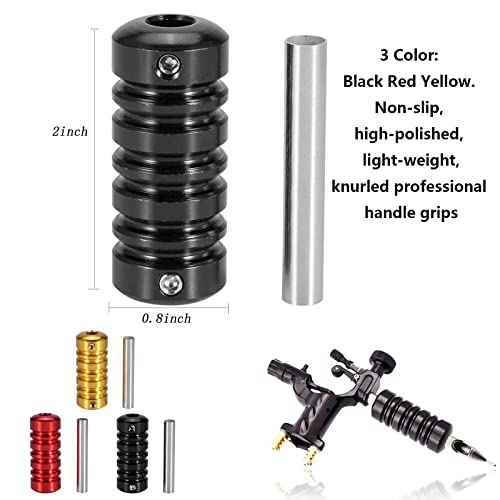 SOTICA Traditional Tattoo Tips and Grips,3Pcs Aluminum Grips Tubes and 22 PCS Tips Stainless steel Tips and Grips Round Diamond Magnum RT DT FT Nozzle Tips for Tattoo Suuplies