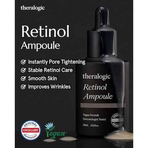 Retinol Ampoule - Korean Retinol Vitamin A Face Serum - Pore Tightening & Refinement Night Skincare - Dermatologically Tested, Vegan Formula, 1.01 fl.oz.