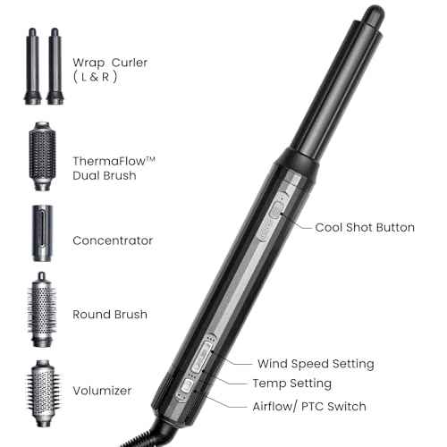 GLAMUP¢ç FusionPro¢â 6 in 1 Hot Air Styler- Wrap Curler & Thermal Brush Straightener, High Speed Hair Dryer, Round Brush, Volumizer, Hair Styling Gift Set with Travel Bag, Blow Dryer Brush