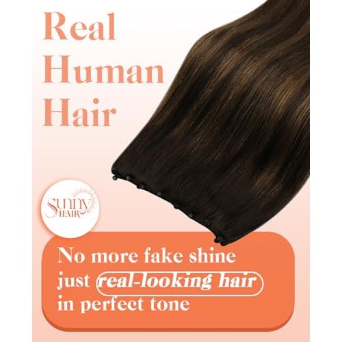 Sunny Hair Beaded Hair Weft Extensions Human Hair Brown Micro Weft Hair Extensions Balayage Dark Brown Balayage Medium Brown Microlink Beaded Hair Wefts For Women Real Hair 22inch 50g