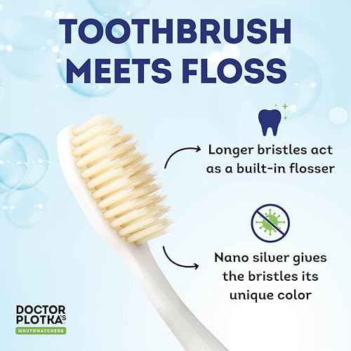 MOUTHWATCHERS Soft Flossing Manual Toothbrush for Adults, 2 Pack, Ultra Clean, Good for Sensitive Teeth and Gums, by Dr. Plotka's, Colors May Vary