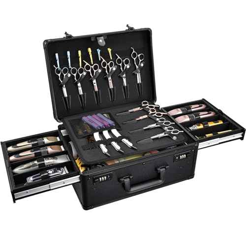 Barber Case with Clippers Sliding Tray, Profesional Barbers Briefcase Tool Case, Barber Cases for Clippers and Supplies, Hair Scissors Trimmer Organizer, Salon Grooming Hard Travel Suitcase