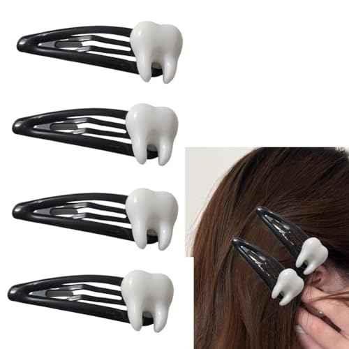 Tooth Shaped Y2K Hair Clips Halloween Gothic Hair Clip Teeth Bone Hair Barrettes for Women Goth Metal Hair Pins Halloween Costumes Cosplay Hair Accessories 4Pcs Snap Hair Clips