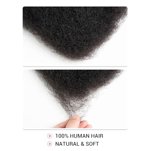 REBECCA FASHION Afro Kinky Bulk Human Hair 50g/Pack Braiding Hair for Dreadlock Extensions, Loc Repair, Afro Kinky Curly Human Hair Bulk for Twist 20 Inch Natural Black Color