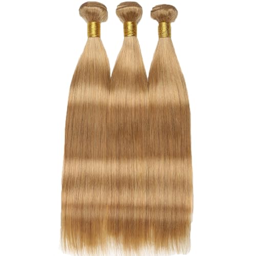Honey Blonde Straight Bundles Human Hair Color 27 Human Hair Bundles 8A Grade Brazilian Unprocessed Virgin Hair 3 Bundles 18 20 22 Inch Color 27 Straight Bundles