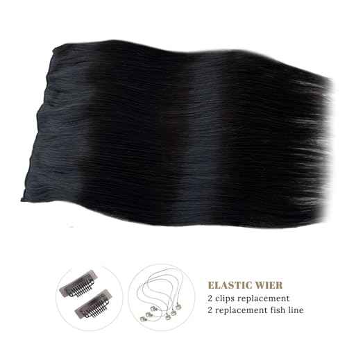Munx Halos Wire Hair Extensions Real Human Hair Black Wire Extensions with Transparent Lines Natural Black Secret Halos Human Hair Extensions Invisible Black Hair Extensions for Women 80G 16""