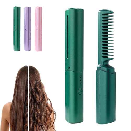 Ceramic Hairdressing Comb Smooth, 2025 New Hairdressing Comb for Straight and Curly Hairs, Upgrade Portable Wireless 2-in-1 Hairs Dressing Combs Fast Heating 3 Adjustable Temperatures (Green)