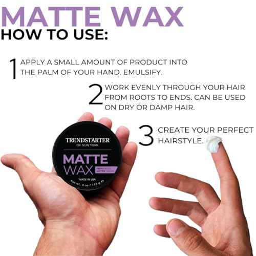 TRENDSTARTER - MATTE WAX (4oz) - Firm Hold - Matte Finish - Water Based All-Day Hold Hair Styling Pomade ? Flake-Free Styling Wax for All Hair Types