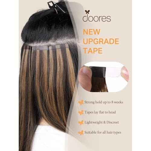DOORES Tape in Hair Extensions Human Hair, Balayage Dark Brown to Chestnut Brown 50g 20pcs 18 Inch, Human Hair Extensions Natural Remy Straight Hair Skin Weft