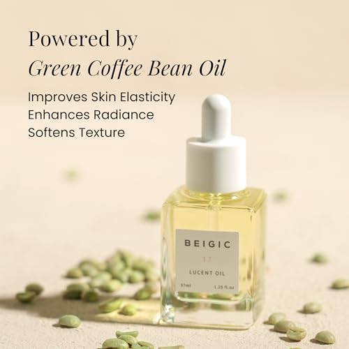 BEIGIC Lucent Oil - Vegan Face Oil Firming Hydrating Serum with Green Coffee Bean, Argan, Rosehip Oils & Squalane for Glowy Skin (1.25 Fl. Oz)