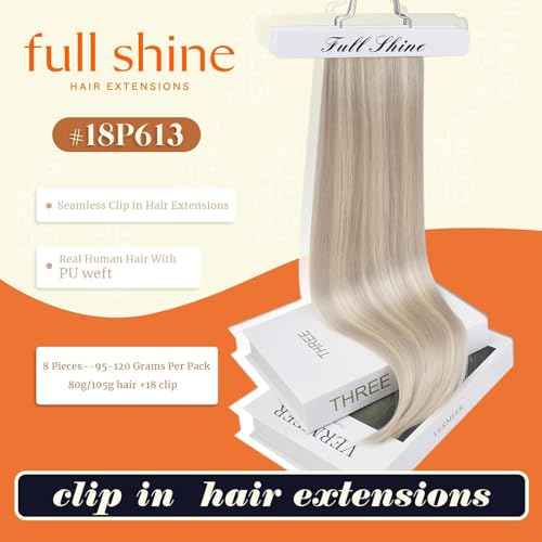 Full Shine Hair Extensions Real Human Hair Clip ins Blonde Hair Extensions Highlight Seamless Clip in Human Hair Extension PU Skin Weft Add Volume 18 Inch 8 PCS 120 Grams